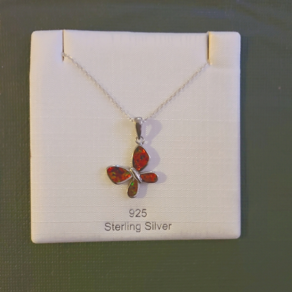 Sterling Silver Multicolour Mother of Pearl Butterfly necklace